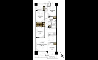 オークヒルズ香里四番館 間取り図1（仲介手数料無料）