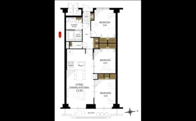 コスモハイツ光明池Ａ棟 間取り図1（仲介手数料無料）