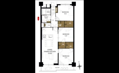プレジデント箕面Ｂ棟 間取り図1（仲介手数料無料）