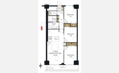 八戸ノ里ニュースカイハイツ 間取り図1（仲介手数料無料）