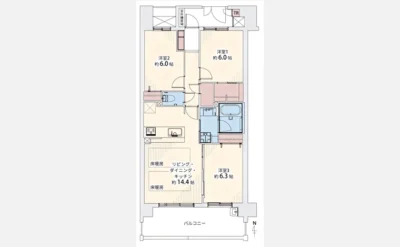 コスモ福島鷺洲パークビュー 間取り図1（仲介手数料無料）