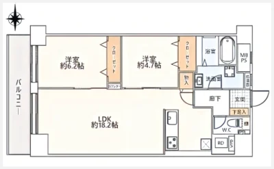 難波スカイハイツ 605号室の間取り図（仲介手数料無料）